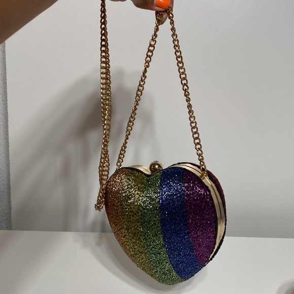 TopShop Rainbow Beaded Heart Clutch or Crossbody - Picture 12 of 16